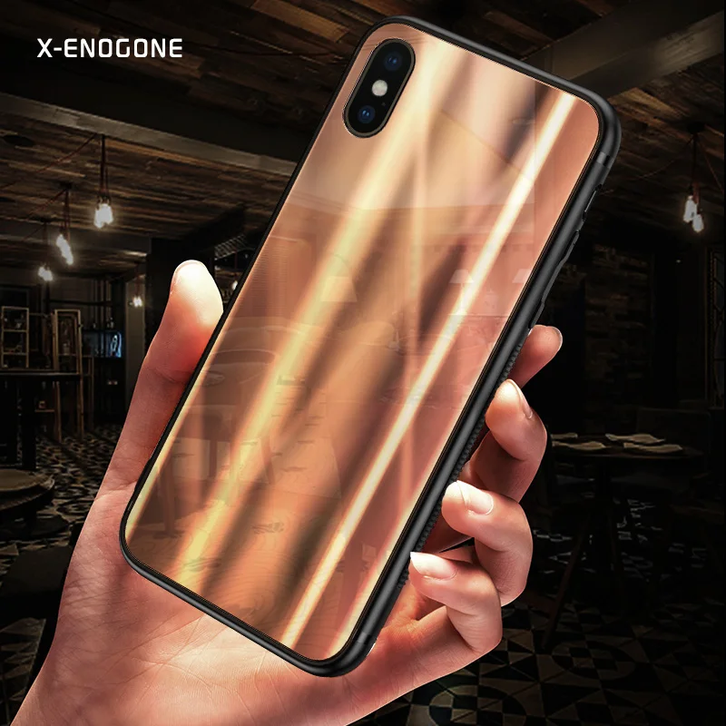 X-ENOGONE Aurora Glass Case for iPhone X 10 Luxury Silicone Full Protective Cover For 7 8 6 6s Plus Phone Coque |