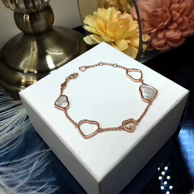 XF Для женщин Happy сердце браслет с подвесками Love Heart оболочки циркон псевдо золото Медь браслет ювелирные изделия