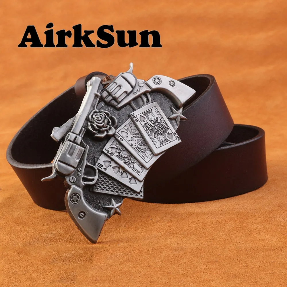 AirkSun2017 Punk Playing cards Buckle for men Cowskin Soild Mens belts luxury Genuine leather wide Big Size Belt Men Ceinture | Аксессуары