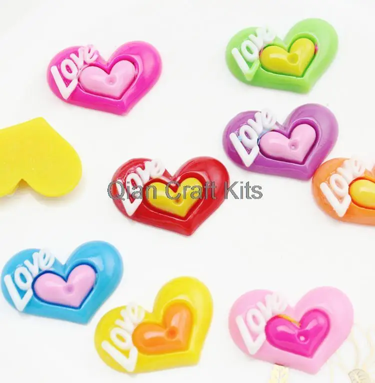 Big Heart Love Signature Resin Cabochons (32x25mm) Scrapbooking Cell Phone Decor,hair Accessories Diy