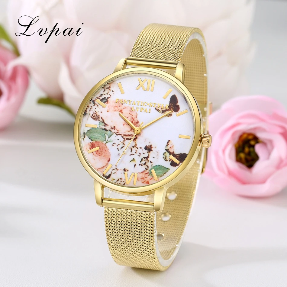 Мода Повседневная Розовое Золото Спортивные Часы Женщины Кварцевые Lvpai Бренд