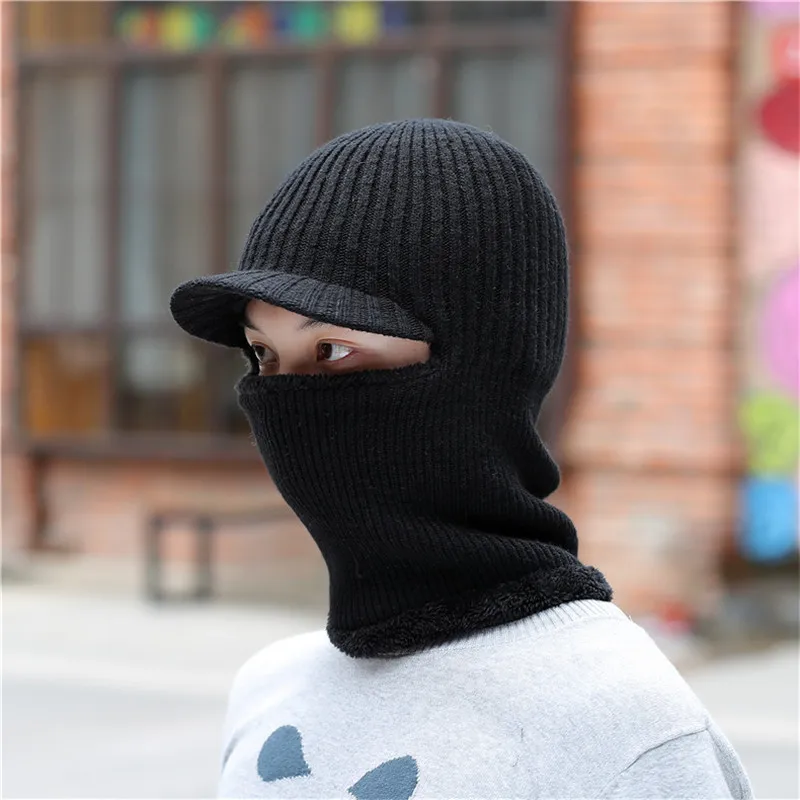 Новые унисекс Зимние шапочки Шапки толстый вязаный Для женщин Skullies шапочки с капюшоном лыжный Кепки маска для лица для верховой езды Шапки casquette gorros