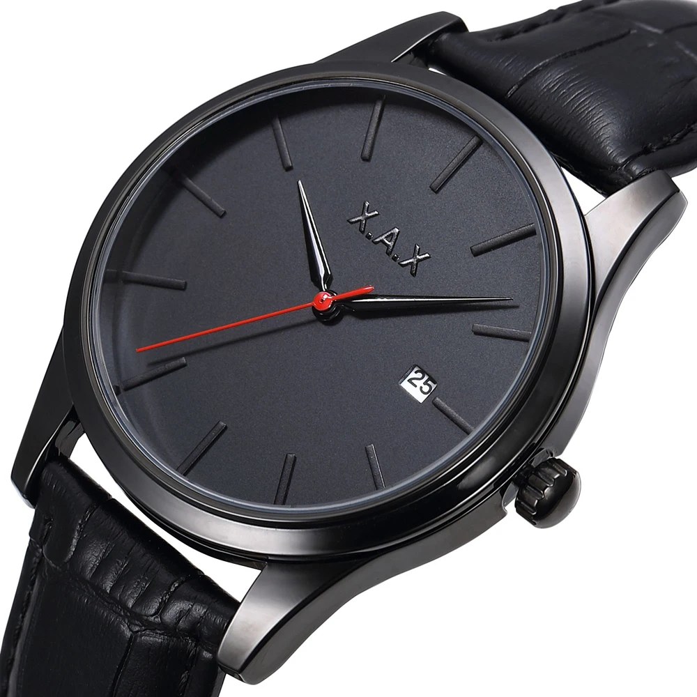 Часы наручные мужские деловые с кожаным ремешком и батарейкой