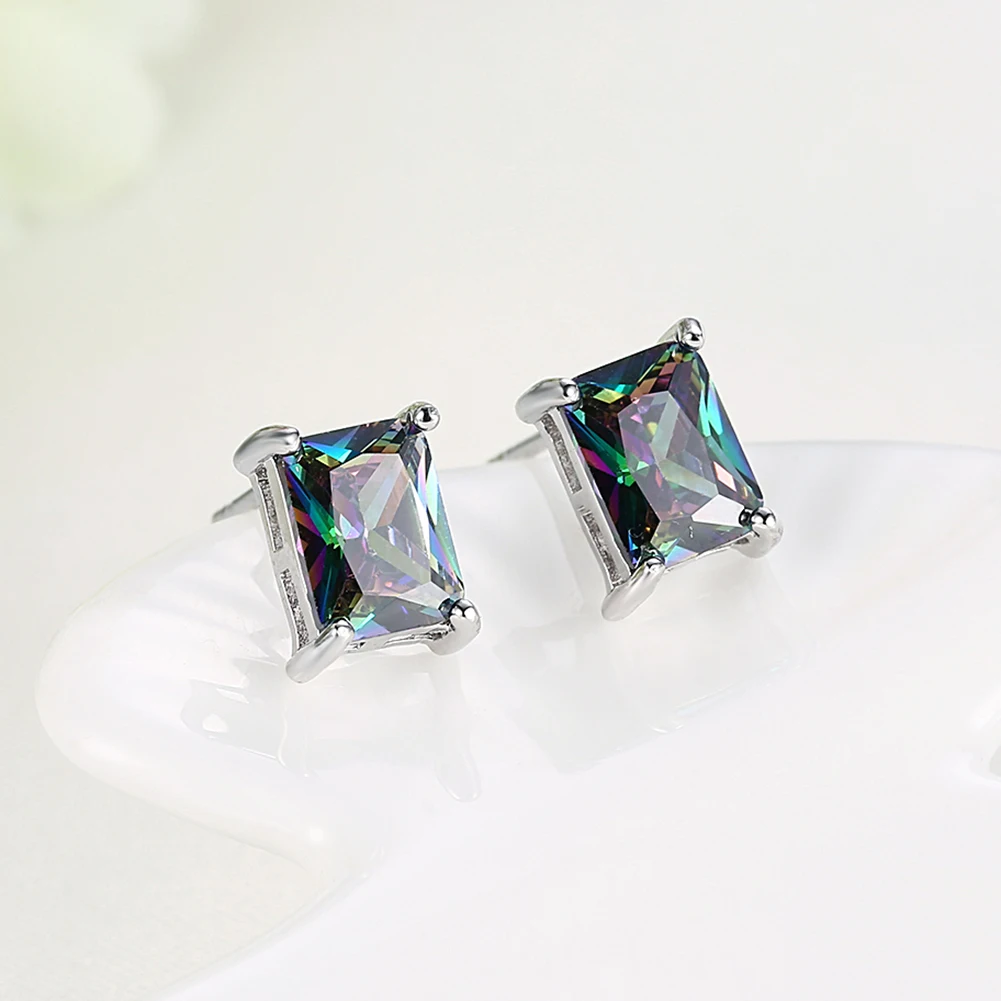 square oorknopjes boucle d'oreille women for cubic zirconia stone multi colors silver color i love you Dahu Rico studs earrings |