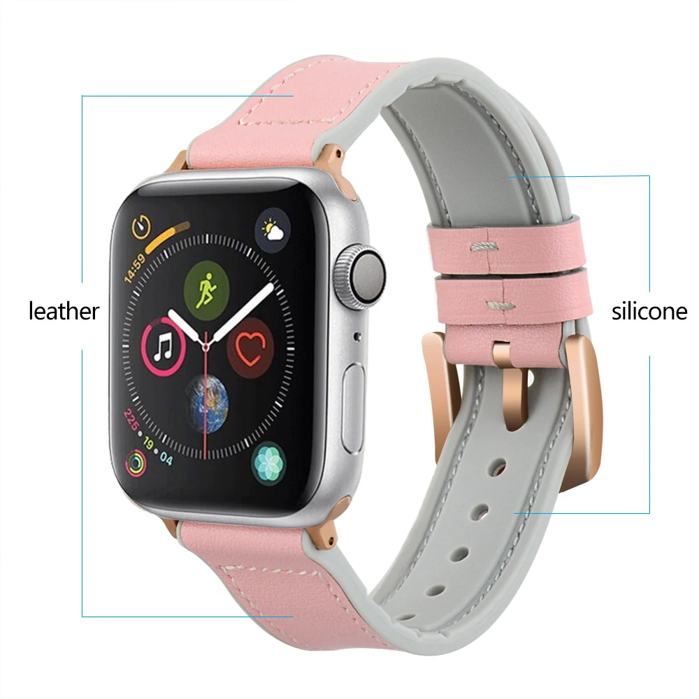 Высококачественная кожа + силиконовый ремешок для apple watch band 42 мм 38 iwatch series 4/3/2/1 44 40