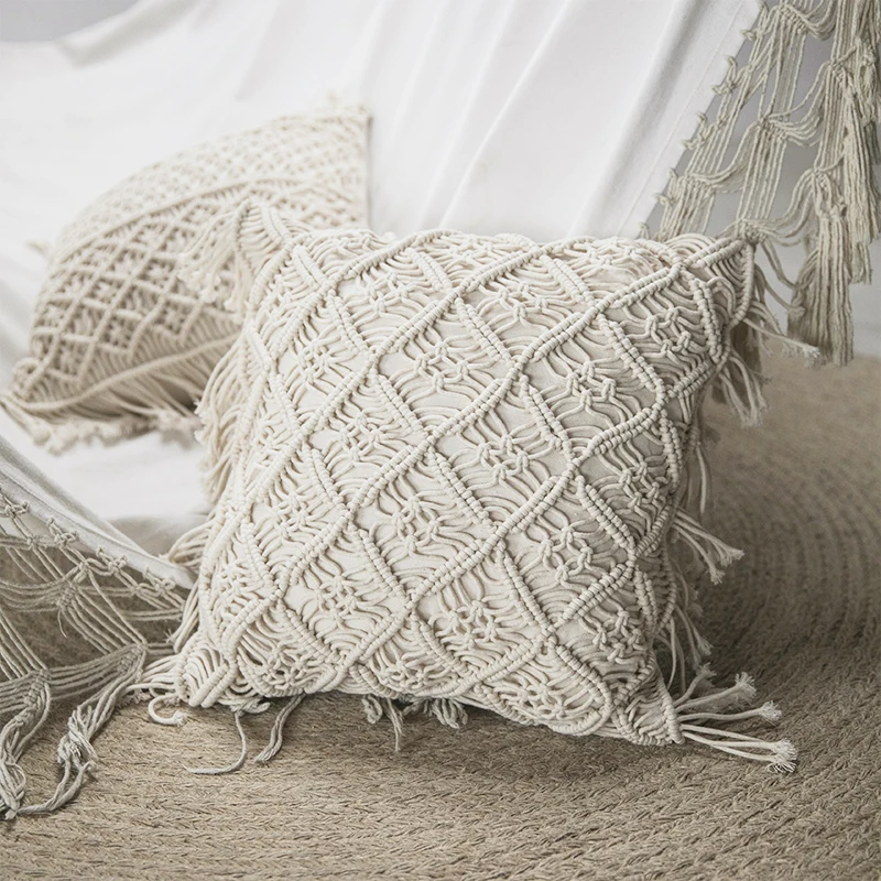 

Ellig White crocheted moroccan French chic knitting design Nordic design back sofa bed Cushion Lumbar Pillow Throw Pillow