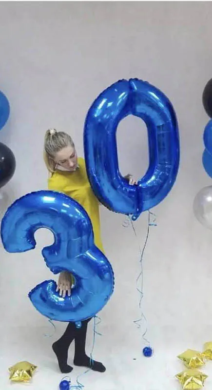 2 шт 32 или 40 дюймов с днем рождения 30 фольги Воздушные шары Розовый Синий Золотой номер 30 лет вечерние украшения мужские аксессуары для девушки - Цвет: blue