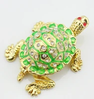 tiny sea turtle handcrafted bejeweled enameled metal trinket box with crystals 4 93 81 7 cm lwh