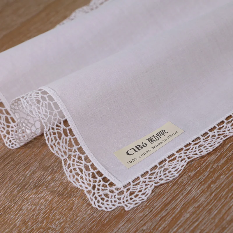 

A015-a: White premium cotton lace handkerchief blank crochet hankies for women/ladies wedding handkerchief