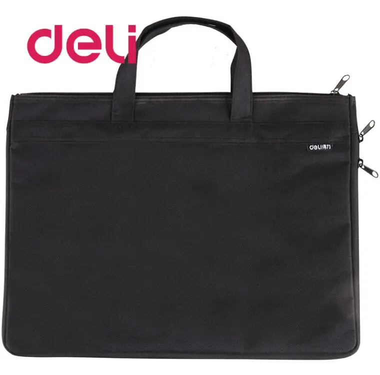 Deli, 1 шт., большая емкость, двухслойный держатель для документов, на молнии, сумка для файлов, с ручкой, водонепроницаемая, холщовая бумага, для ноутбука, деловая сумка - Цвет: 5500-1 BLACK