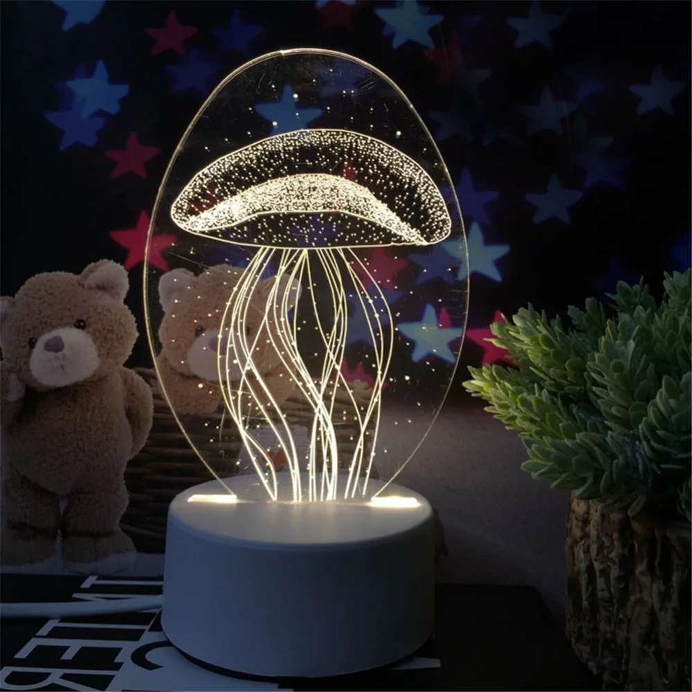 Новинка 3D Медузы Парижская башня светодиодная USB Сенсорная настольная лампа