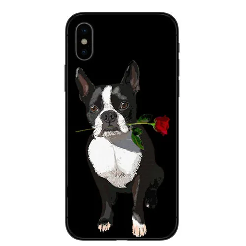TPU Casos de telefone Buldogue Frances Arte Para iphone X XR XS MAX 8 7 6 5 4 Бостон-терьер собака Роза силиконовый Suave Fundas Coque - Цвет: TPU