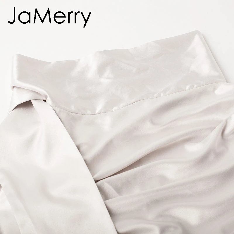 JaMerry винтажное элегантное атласное с рюшами женское платье асимметричное бантом