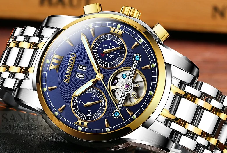 Часы наручные Sangdo мужские с автоподзаводом роскошные механические Т-образным