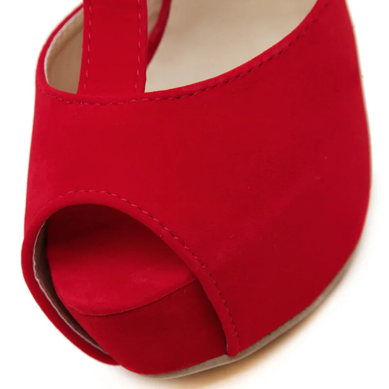 

Red Black Suede Ultra High Heel Shoes 14cm High Heeled Platform Pumps For Women Stiletto Heels Open Toe Dress Shoes