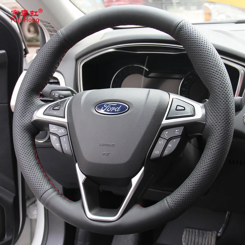 Верхний слой из коровьей кожи Чехлы рулевого колеса автомобиля чехол для Ford Mondeo