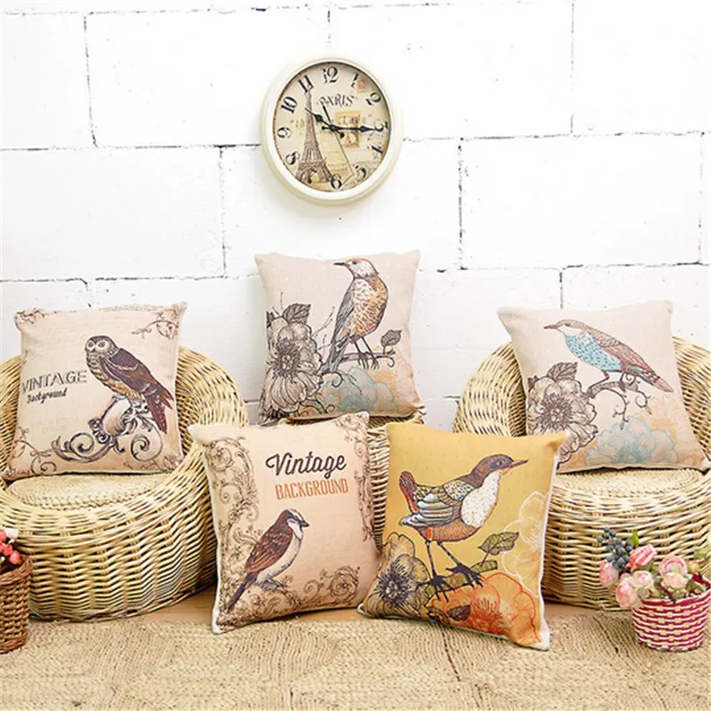 

American countryside Sparrow and Northern Europe Flowers and birds cushion cover Animal bird pattern sofa pillow cover case
