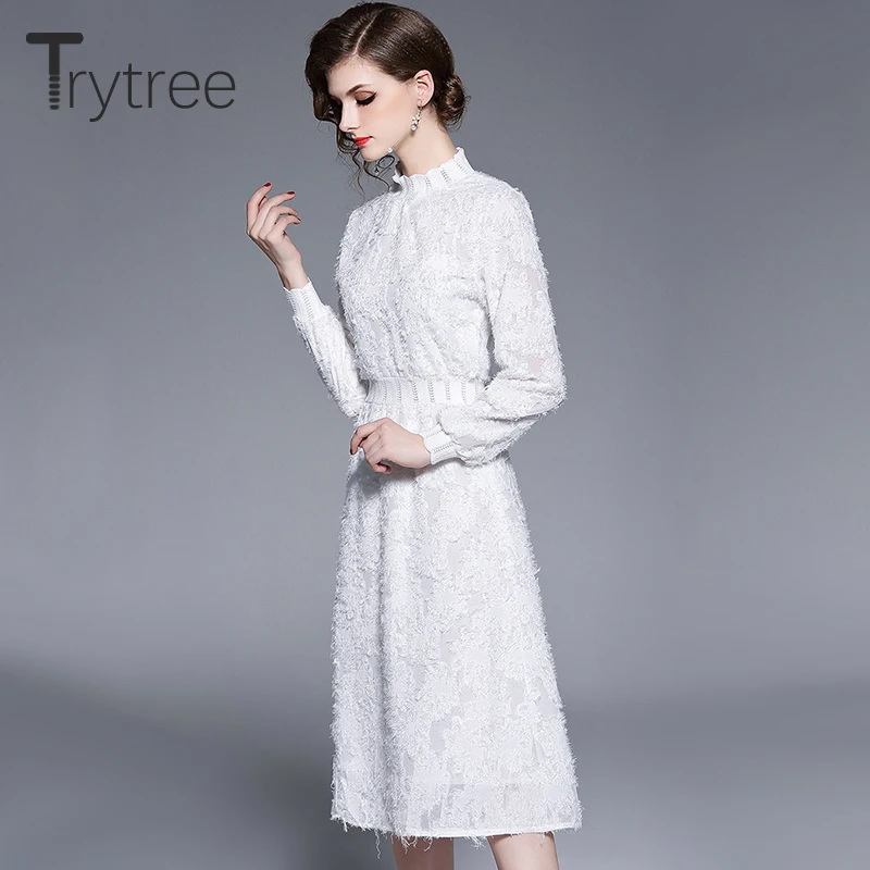 Trytree весна лето платье Элегантный Искусственный шелк и кружево повседневные