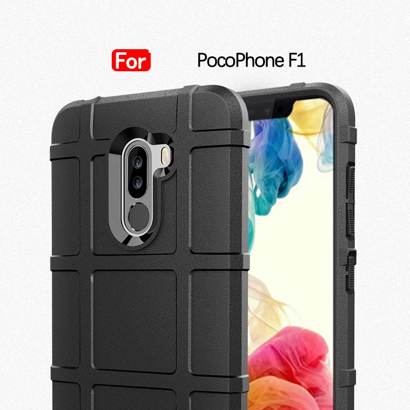 Dulcii for Xiaomi Pocophone F1 cover Armor Anti-shock Square Grid Texture Soft TPU Cover F1/Poco case |