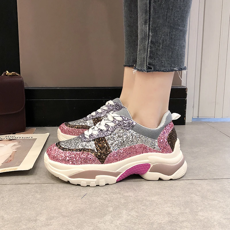 Женские кроссовки на плоской подошве Элегантные Блестящие Кроссовки синего