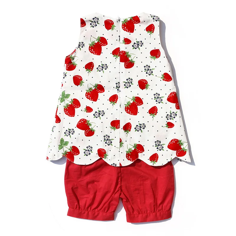 Хлопковый костюм для новорожденных рубашка с клубничным рисунком + красные шорты