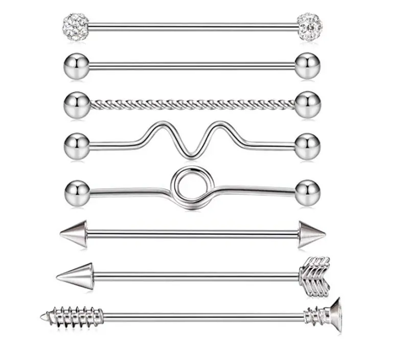 Lot100pcs Бесплатная доставка хирургическая сталь 14g Промышленные серьги штанги для
