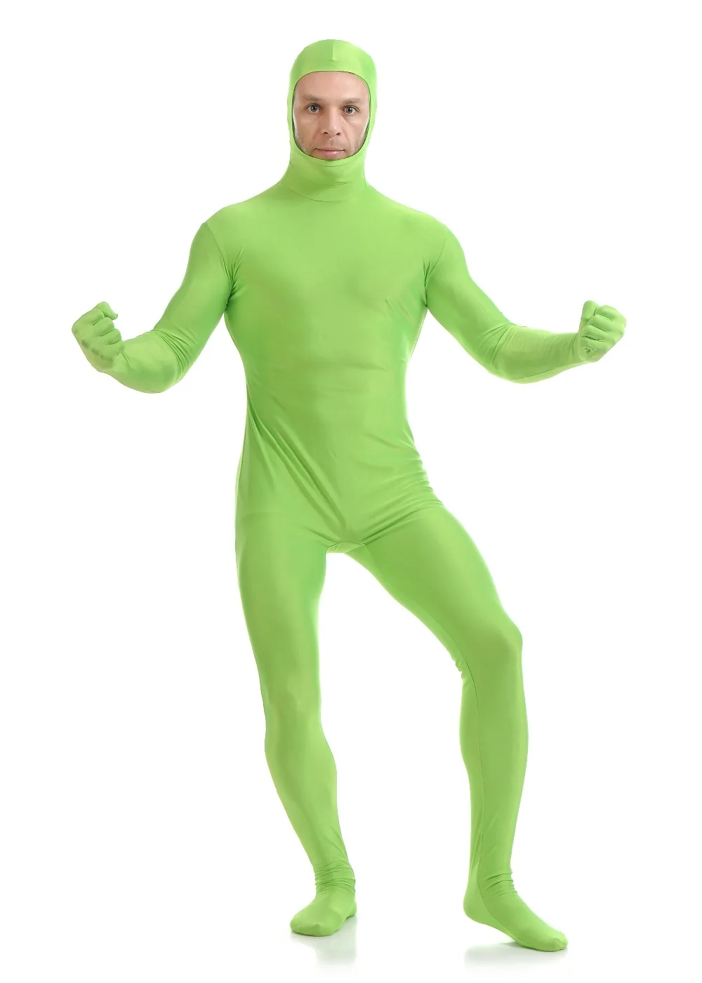 Флуоресцентный зеленый Zentai открытое лицо фотография косплей Хэллоуин вторая