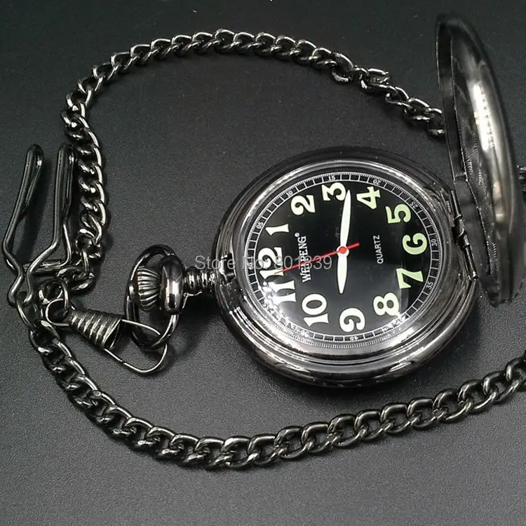 Элегантные Мужские кварцевые карманные часы с черным черепом розы цепочкой