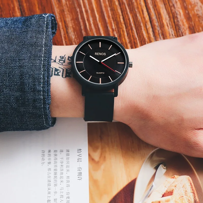 RENOS 2017 New Women Watch Simple Wristwatches With Box Fashion Men Quartz PU Band Sport Casual Streetwear Drop Shipping | Наручные часы
