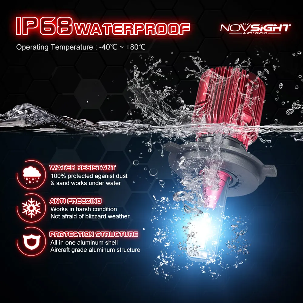 NOVSIGHT 2 шт. фар автомобиля H4 светодиодный H7 H8 H9 H11 H13 9003 9005 9006 9007 9008 40 Вт 12000lm 6500K светодиодный водостойкий налобный фонарь HB5 автомобиля
