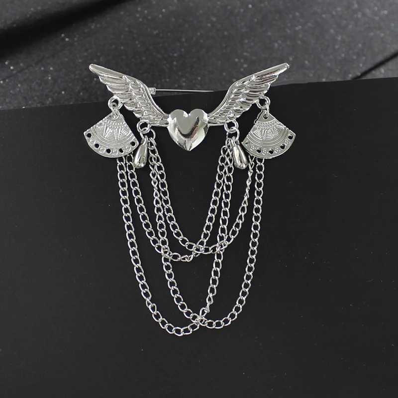 Классический ретро Love Angel Wings брошь-кисточка с цепочкой вентилятор подвеска "Весы" Мода Воротник Pin Для мужчин и женское костюмное Пальто аксессуары в стиле поп