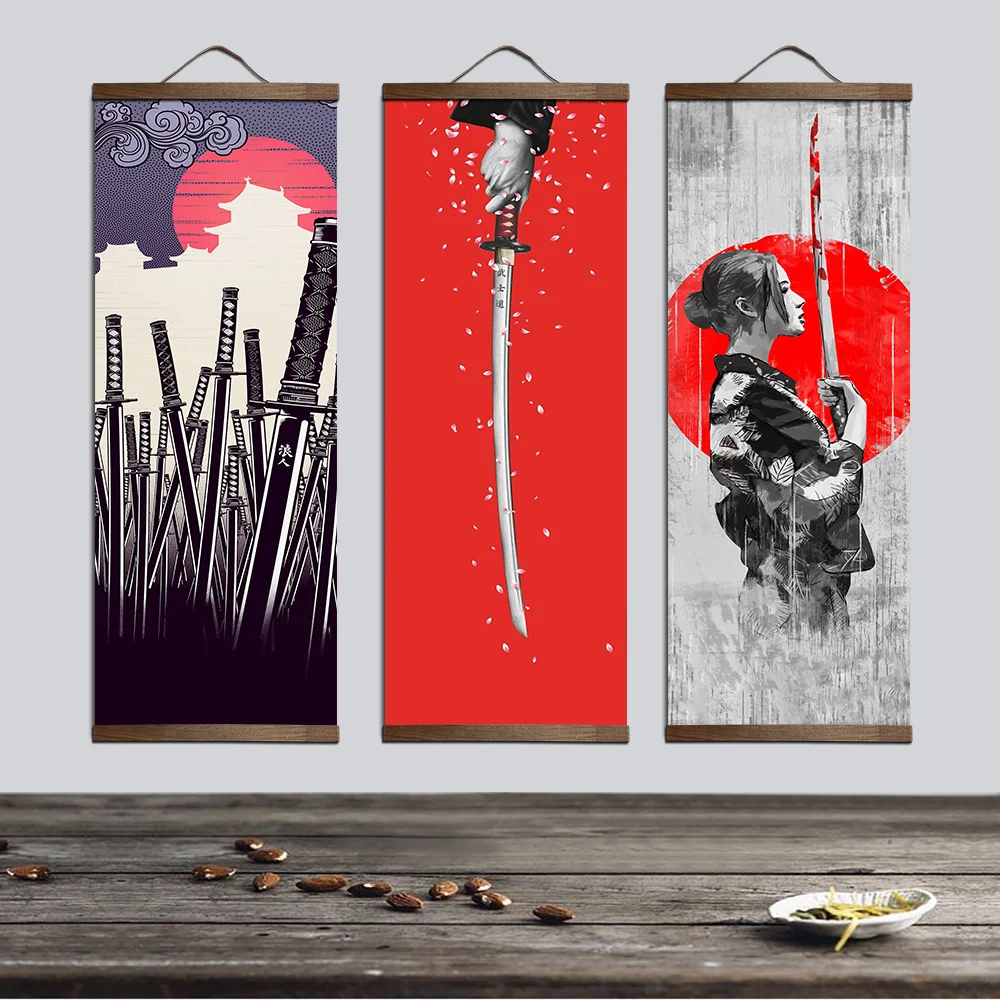Японский Ukiyoe для Холст Плакаты и принты украшения живопись стены Искусство домашний декор с твердой древесины подвесной свиток