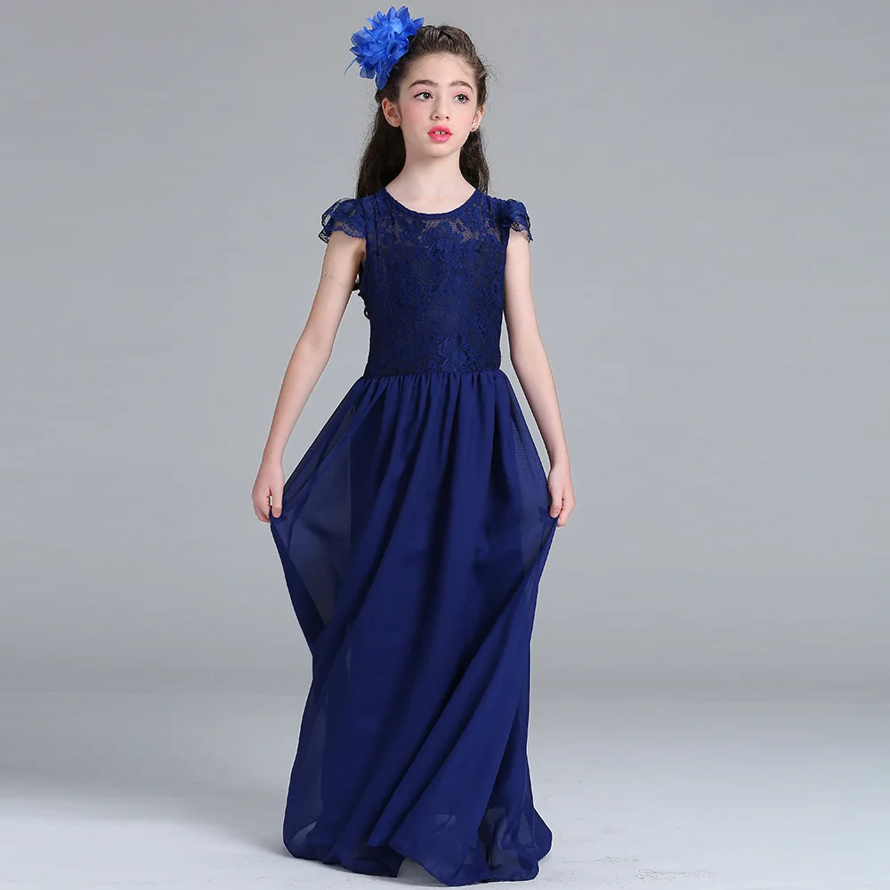 

Elegant A-Line Scoop Cap Sleeves Lace Chiffon Pleated Flower Girls Dresses Cheap Chiffon Lace Little Girl Party Gown
