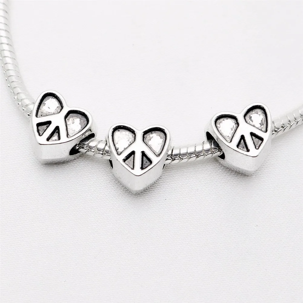 Винтажные бусины с большим отверстием в форме сердца подходят для Pandora Charms Diy