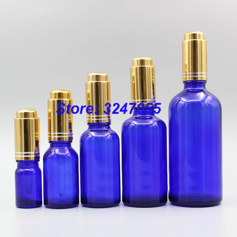 

5/10/15/20/50/100 мл пустая профессиональная бутылка эфирного масла, стеклянный синий флакон-капельница n золотой флакон с помпой пипетки, эссенция...