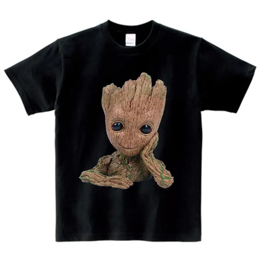 Детская футболка с надписью «Baby I Am Groot» для детей, летние футболки с короткими рукавами, топы, одежда Детские Забавные футболки костюм для От 3 до 9 лет Топ для мальчиков и девочек - Цвет: black childreT-shirt