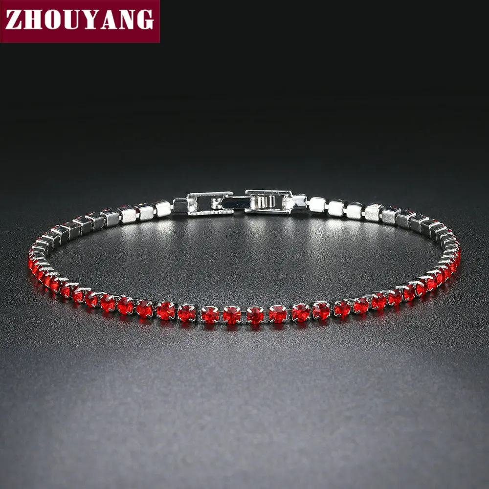 ZHOUYANG браслет для женщин, Роскошные, разные цвета на выбор, 2,5 мм, CZ Кристалл, розовое золото, серебро, вечерние, подарок, модное ювелирное изделие KC128