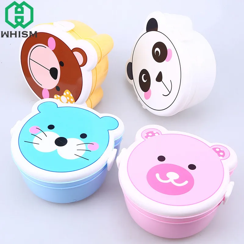 WHISM двухслойный Bento Box Портативный пластиковый милый мультяшный контейнер для хранения еды микроволновая печь Ланч-бокс для детей и взрослых