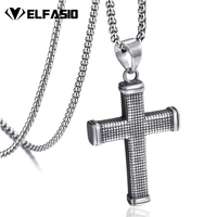 elfasio mens stainless steel chain silver cross double sided religion pendant necklace jewelry custom length 45 90cm
