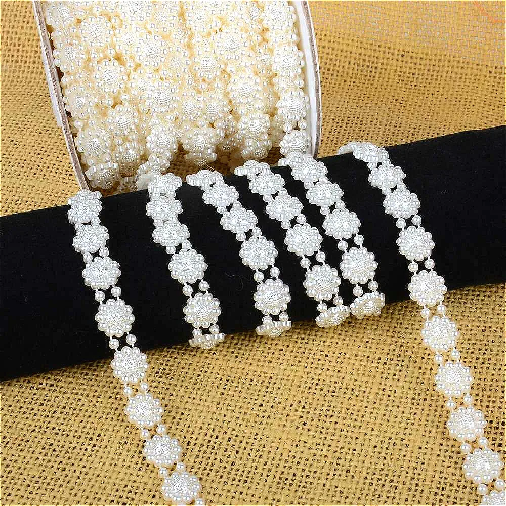 

DIY2YD Width 12mm Rhinestone Chain Pearl Crystal Chain Sew on Trims Wedding Dress Costume Applique