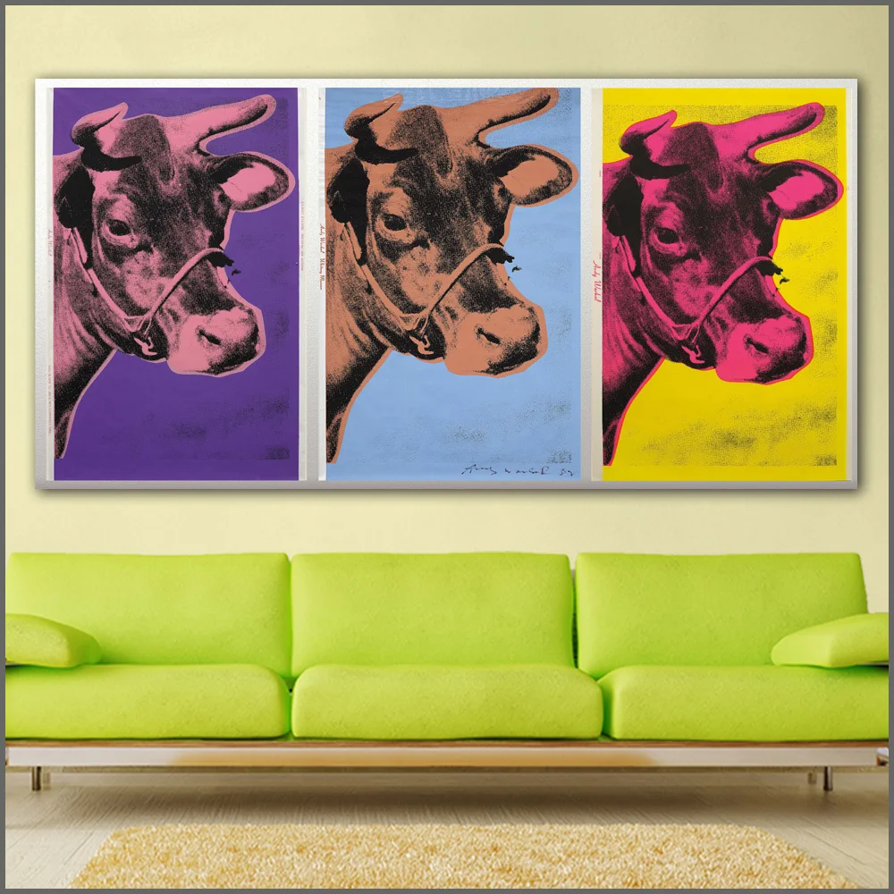 

Large size Printing Oil painting Colorful cow andy warhol wall art canvas prints pictures for living room and bedroom No Frame