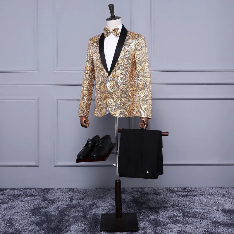 Новый 2017 Золотой Желтый Блестки с длинными рукавами для свадебной вечеринки