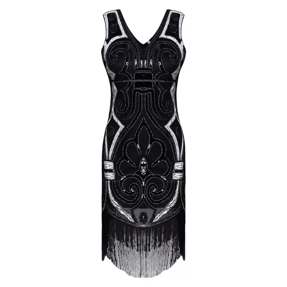 Платье для танцев SexeMara винтажное платье с блестками и треугольным вырезом 1920s 30s