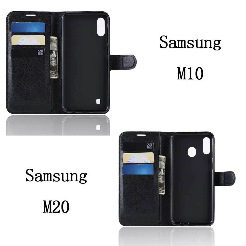 Кожаный флип чехол KONSMART для Galaxy M10 M20 защитный книжка Samsung задняя крышка оболочка