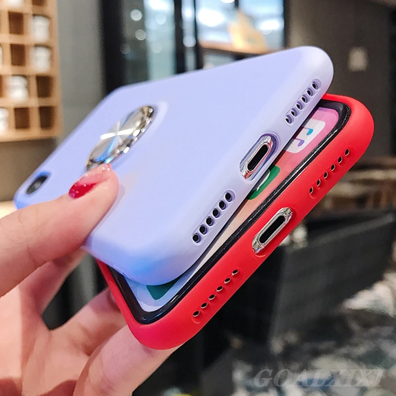 Роскошные жидкий силикон кольцо чехол с Умной крышкой и подставкой для huawei P30 Lite