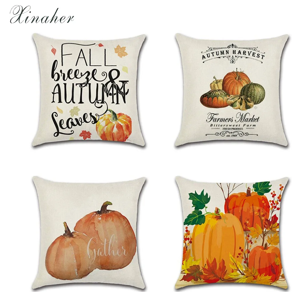 Чехол на подушку из хлопка и льна с темой День благодарения урожай тыквы для