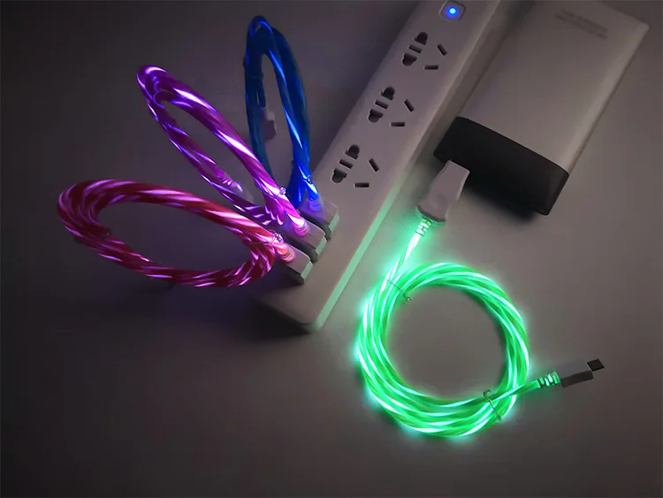 Usb-кабель для зарядки данных, светодиодный светящееся зарядное устройство, провод шнур микро-usb кабель для кабеля type C для iPhone X 8 7, кабели для мобильных телефонов
