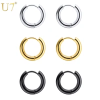 u7 stainless steel goldblack color simple circle hoop earrings for womenmen 3 pairsset minimalist jewelry brinco e1007