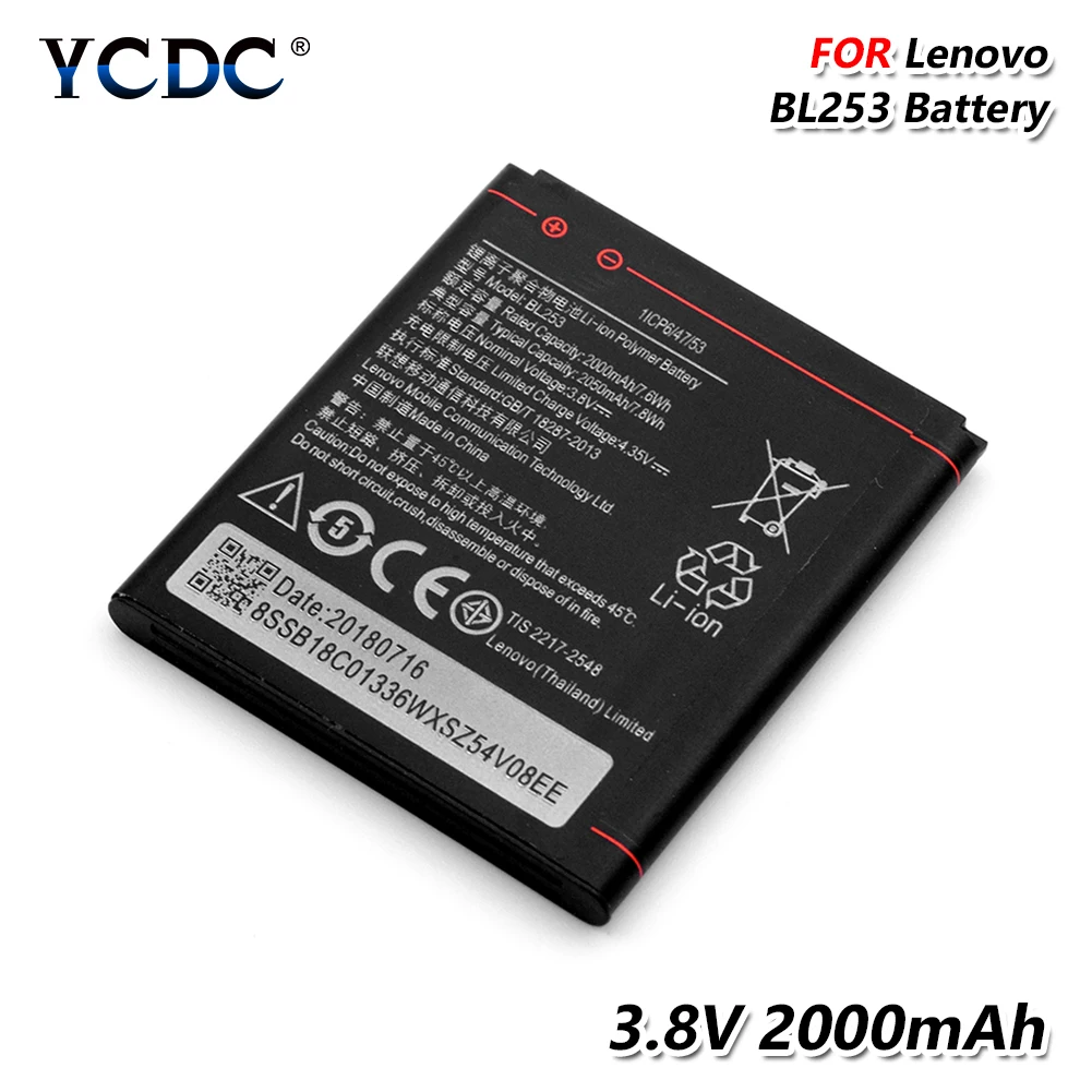 BL253 Батарея 3 8 V 2000 ма ч для lenovo A2010 A1000 A2580 A2860 A3600D A3800D смартфон заряжаемая