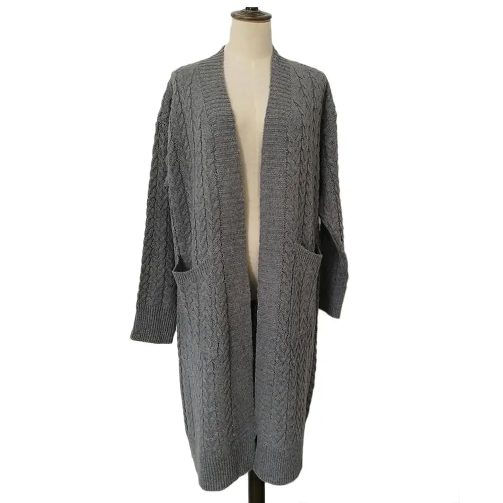 Harajuku Long Twist Pocket Cardigan Sweater Coat Ladies Fashion Knit Women Large Casual Black Jacket Winter |